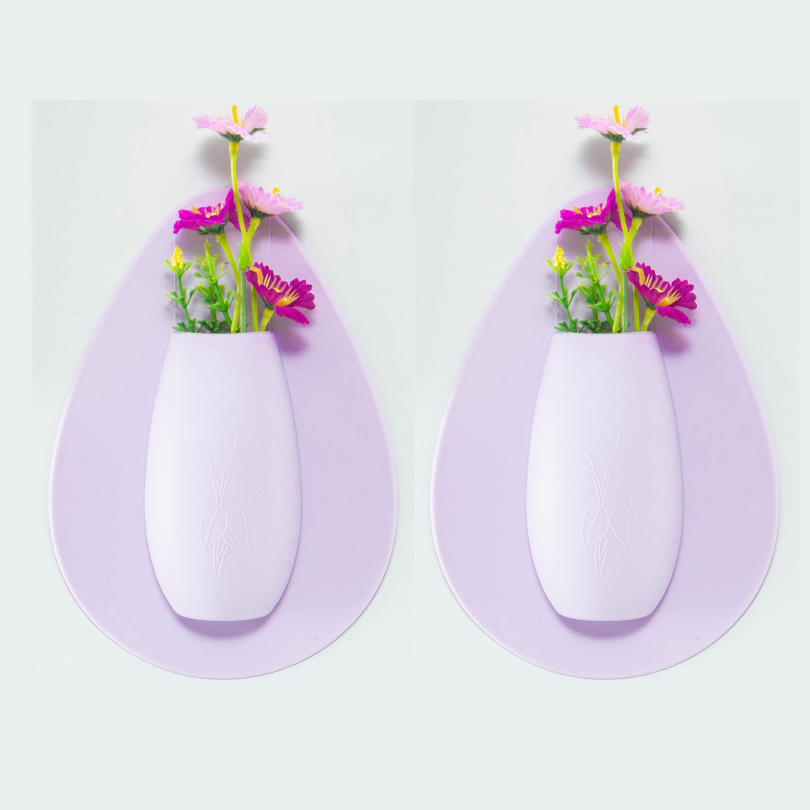 MIMIRACLE Magic Silicone Vase - Removable Reusable Wall-Mounted Sticky Flower Pot, Self-Adhesive Bouquet Holder for Wall, Glass, Window, Fridge & Bathroom Decor - Purple (2 Pack) - Perfect for Home, Office, Wedding & Party Decoration