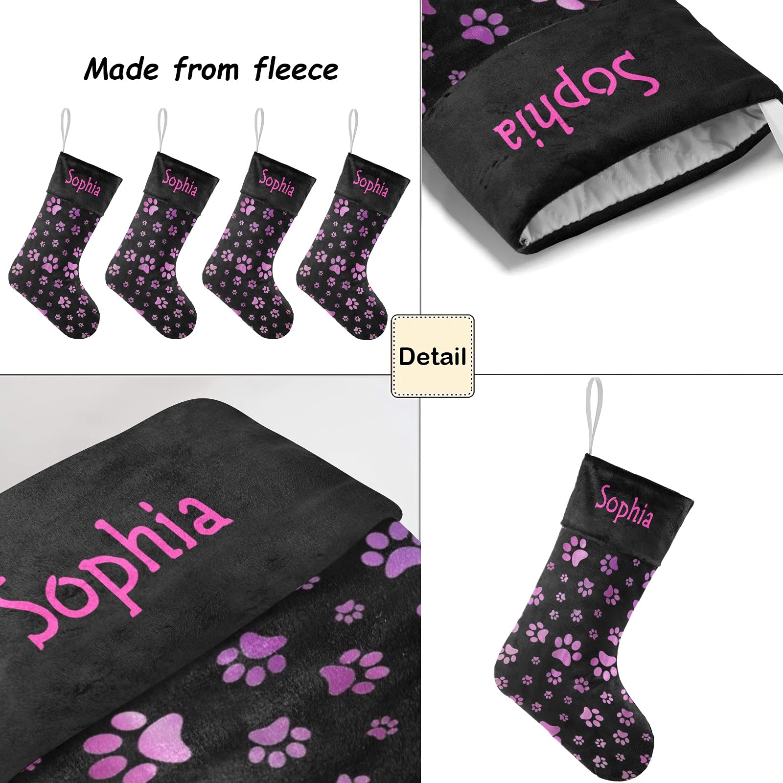 Custom Purple Dog Paw Christmas Stockings with Name - Personalized Holiday Decor for Pets & Family - 17.5