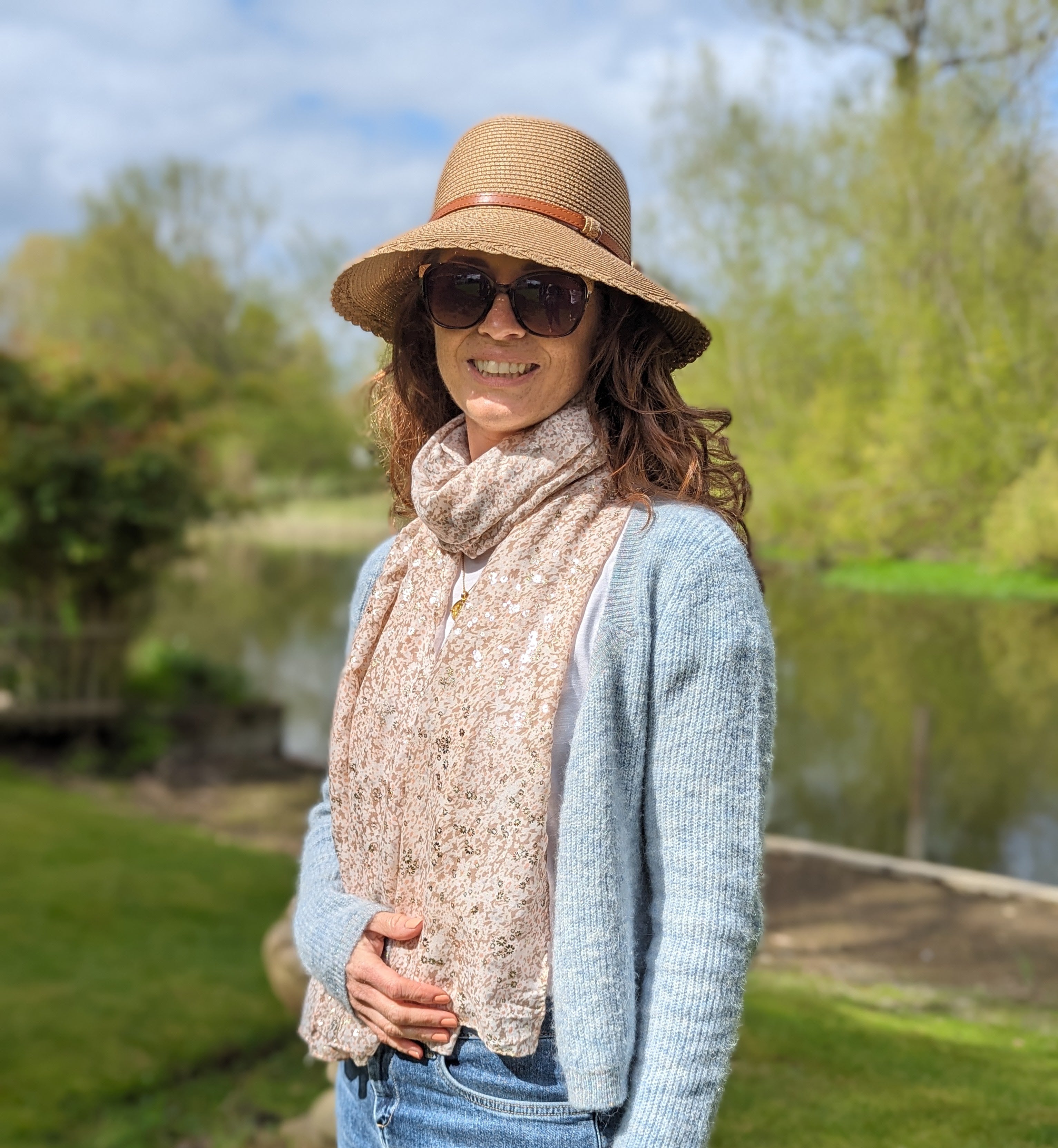 Daisy Sparkle Scarf - Soft Hazelnut Cream Womens Fashion Accessory (42x180cm) for Fall Winter Outfits & Special Occasions