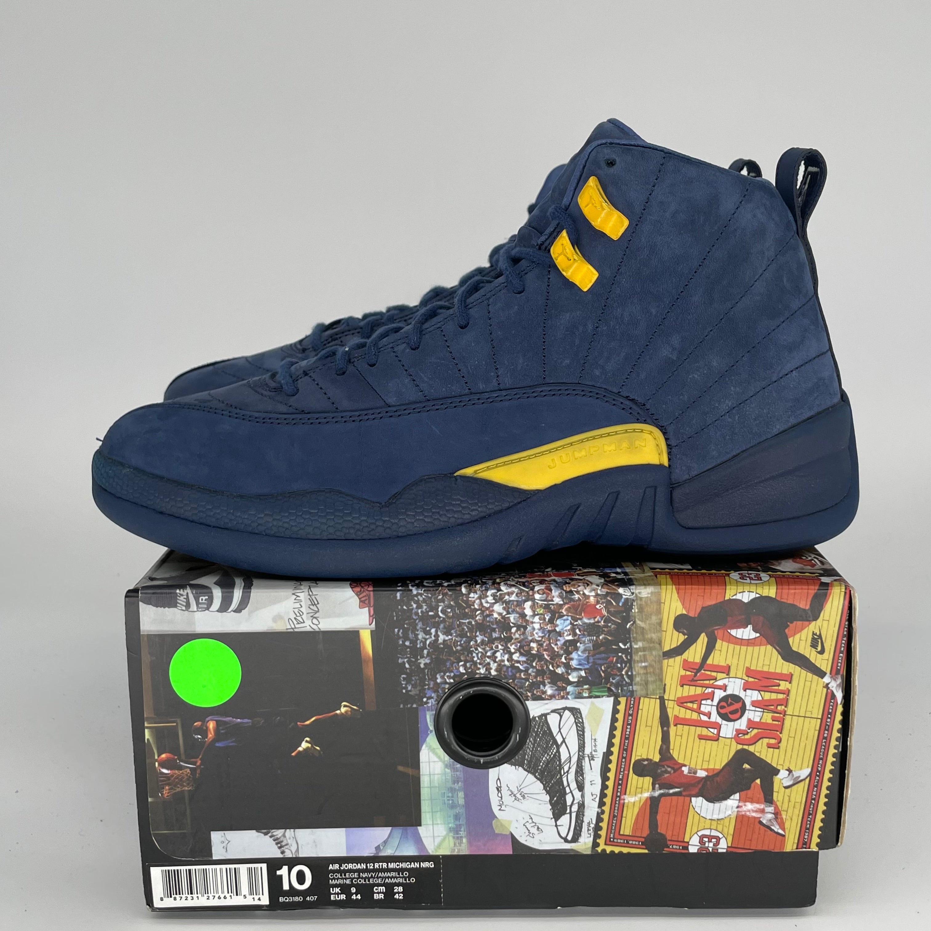 AIR JORDAN 12 Michigan Basketball Shoes - Men's Size 10 (BQ3180-407) - Retro Sneakers for Basketball, Streetwear & Casual Fashion