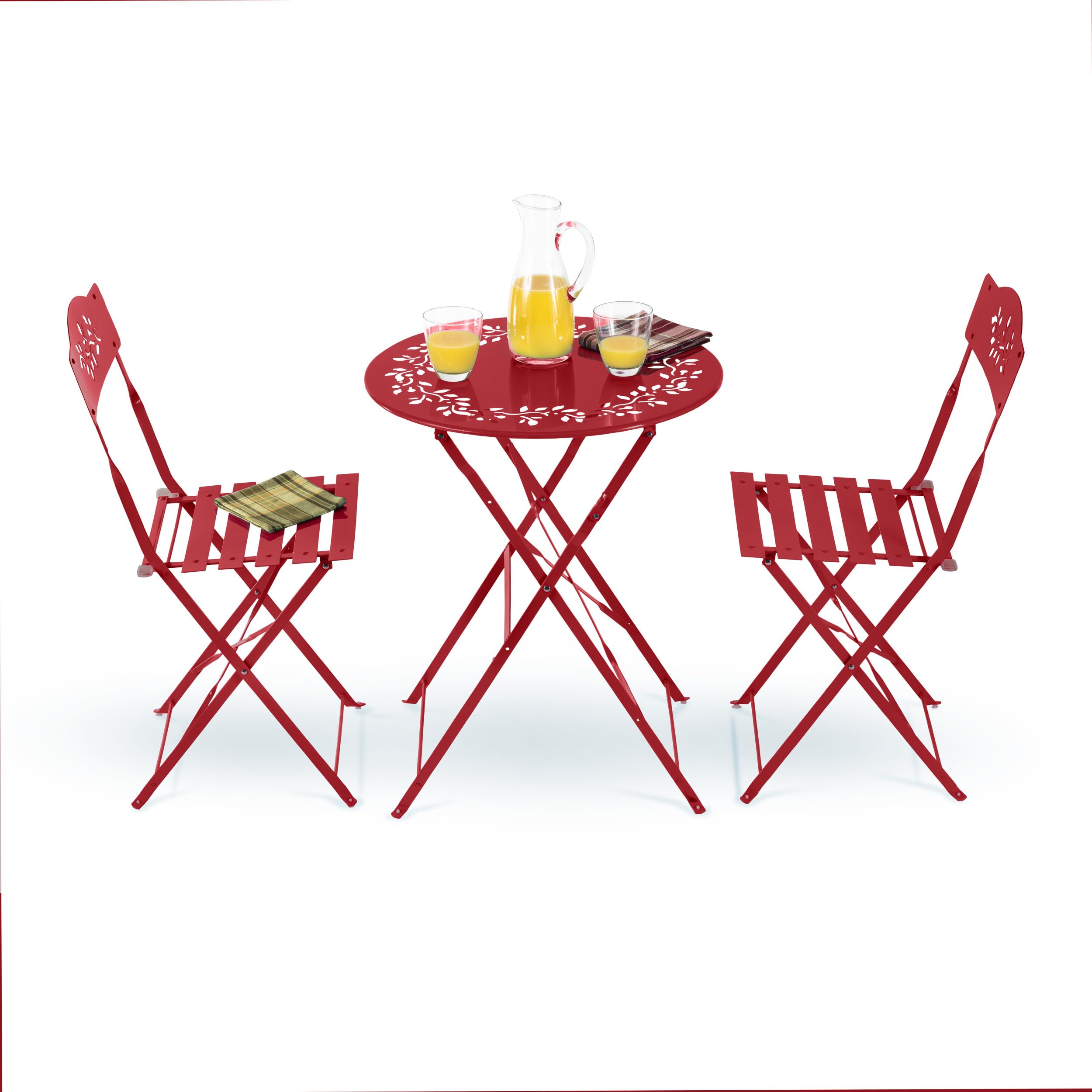Alpine Corporation 3-Piece Bistro Set - Folding Table & Chairs for Indoor/Outdoor Use - Compact Patio Seating in Vibrant Red - Perfect for Small Balconies, Gardens, and Apartment Decks