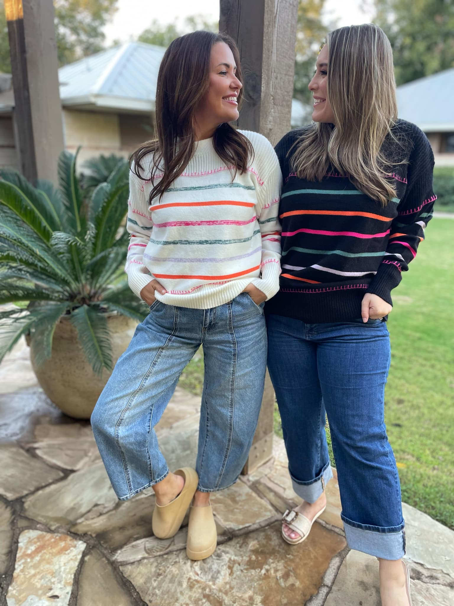 PREORDER: Striped Sweater for Women - Soft & Cozy Pullover in 2 Colors (Happy & Navy) - Perfect for Casual Outfits, Fall Layering & Holiday Gatherings