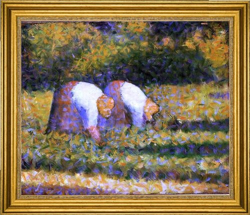 Georges Seurat 'Farm Women at Work' 16x20 Premium Canvas Art Print with Gold Frame - Wall Decor for Living Room, Bedroom & Office