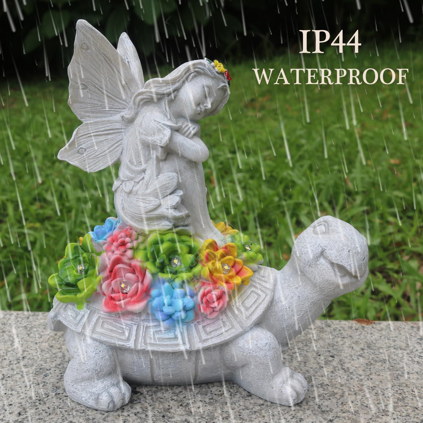 Solar-Powered Turtle & Angel Garden Statues with LED Lights & Succulents - Outdoor Decor for Patio, Yard, Lawn - Perfect Gift for Women & Grandma - Ideal for Garden Decor, Landscape Accents & Nighttime Illumination