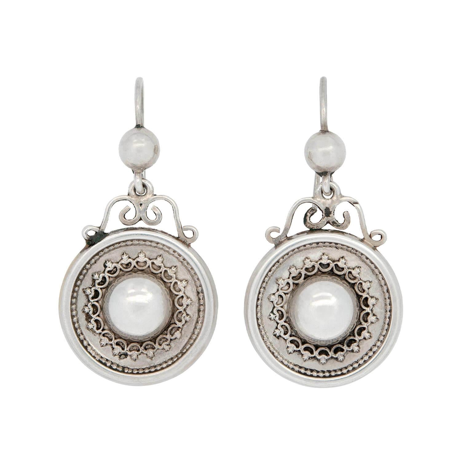 Victorian Sterling Silver Disc Earrings for Women - Antique Style Handmade Jewelry - Perfect for Weddings, Parties & Vintage Fashion Lovers