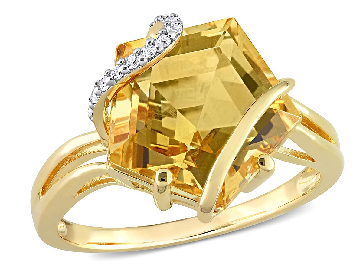 6.00 Carat (ctw) Citrine & Diamond Sterling Silver Ring - Elegant Yellow Gold Plated Jewelry for Women, Perfect for Weddings, Parties & Special Occasions