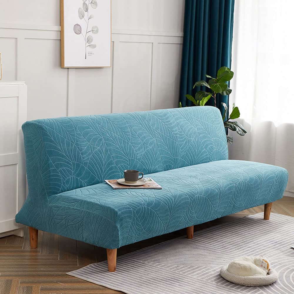 YOPOIY Waterproof Jacquard Futon Slipcover - Anti-Wrinkle, Elastic Polyester Spandex Sofa Cover for 160-190cm Couches (Blue) | Perfect for Living Room, Dorm & Guest Bed Protection