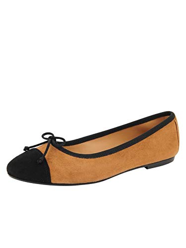 Patricia Green Gia Suede Ballet Flats for Women - Comfortable Tobacco/Black Loafers Size 7 | Perfect for Office, Casual Wear & Travel