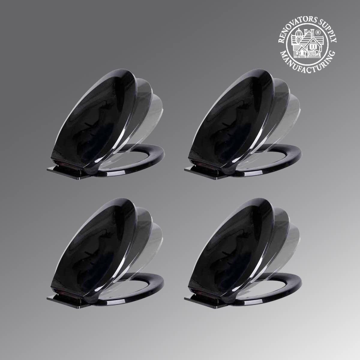 Adjustable Soft Close Elongated Toilet Seat - Black Plastic Slow Close Toilet Seat with Mounting Hardware (4-Pack) - Perfect for Home Renovation & Bathroom Upgrades
