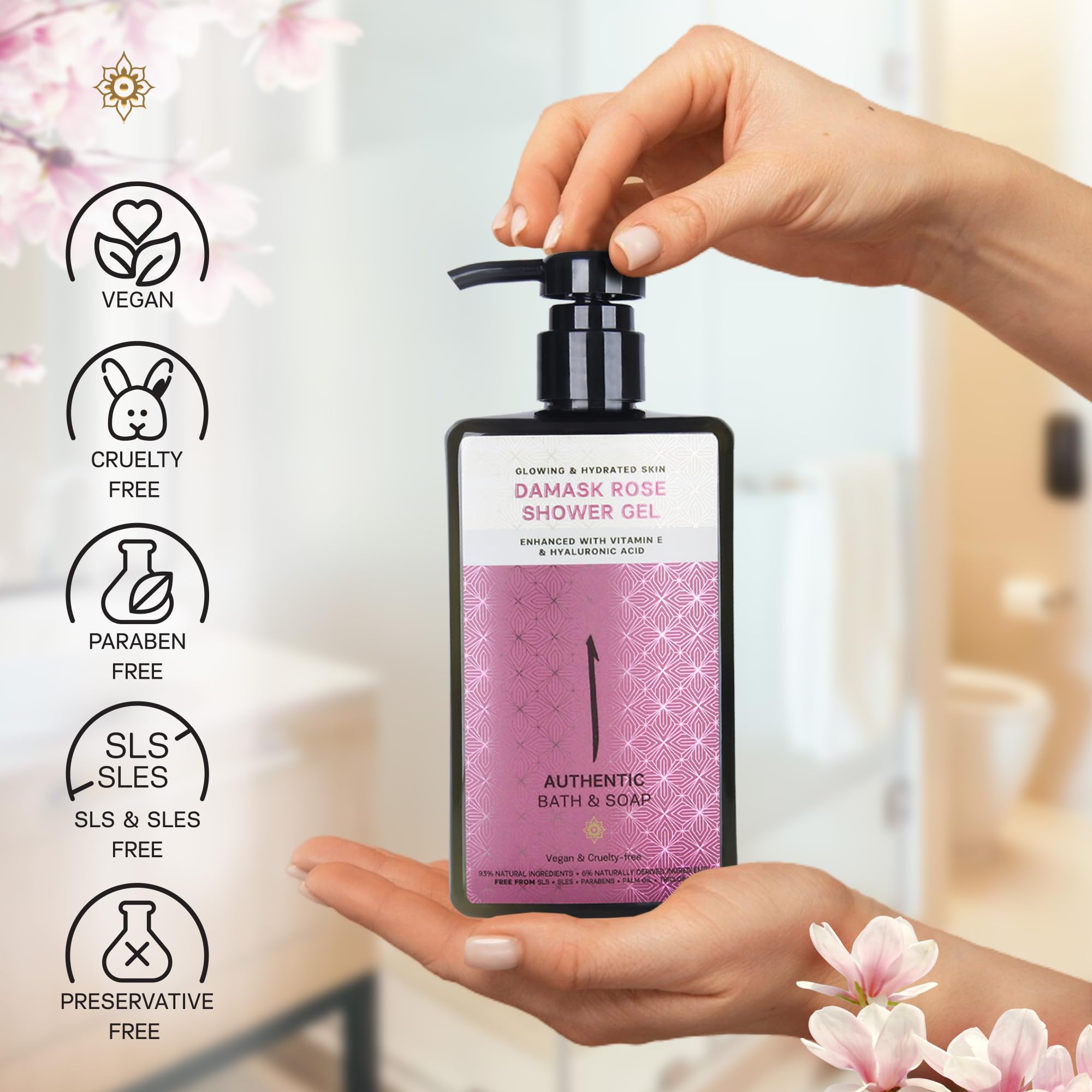 Authentic Rose Body Wash for Sensitive Skin - Moisturizing Shower Oil with Rose Oil & Rose Water | Vegan, Cruelty-Free, Hydrating Body Wash for Women | 16.9 Fl Oz | Perfect for Dry Skin & Relaxing Bath Time