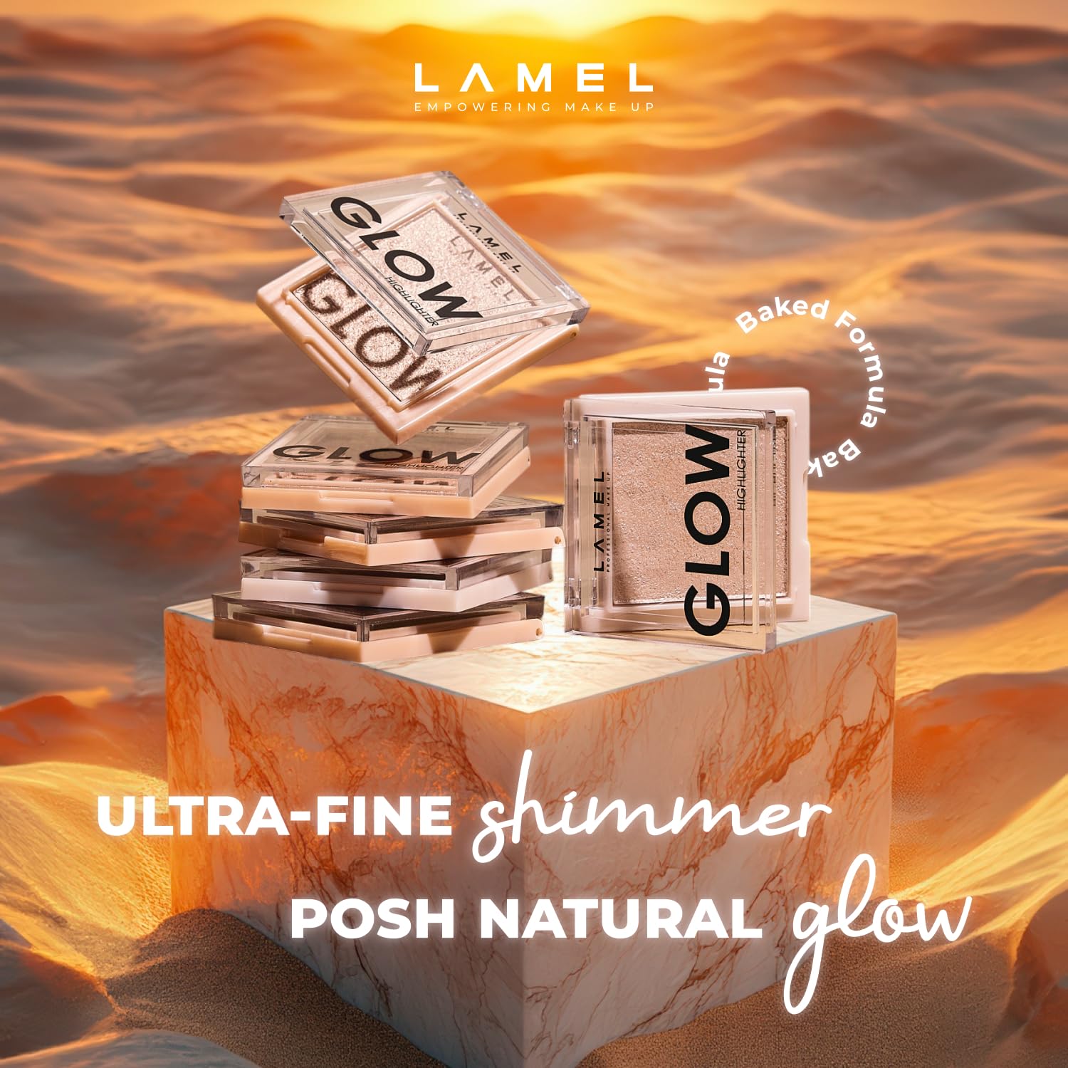 Glow Highlighter Palette - Deep Vibrant Colors for Face Makeup & Contouring - Natural Shimmer Compact - Travel Friendly & Cruelty Free - 3.8g/0.13oz (Sun) - Perfect for Everyday Glow & Night Out Makeup