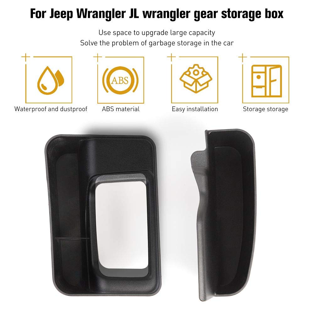 **CheroCar JL JT Gear Shift Storage Box Organizer - Compatible with Jeep Wrangler 2018-2020 JL/JLU & 2020 Jeep Gladiator JT - Interior Accessories (Black, 2-Pack) - Perfect for Storing Keys, Coins, and Small Essentials**