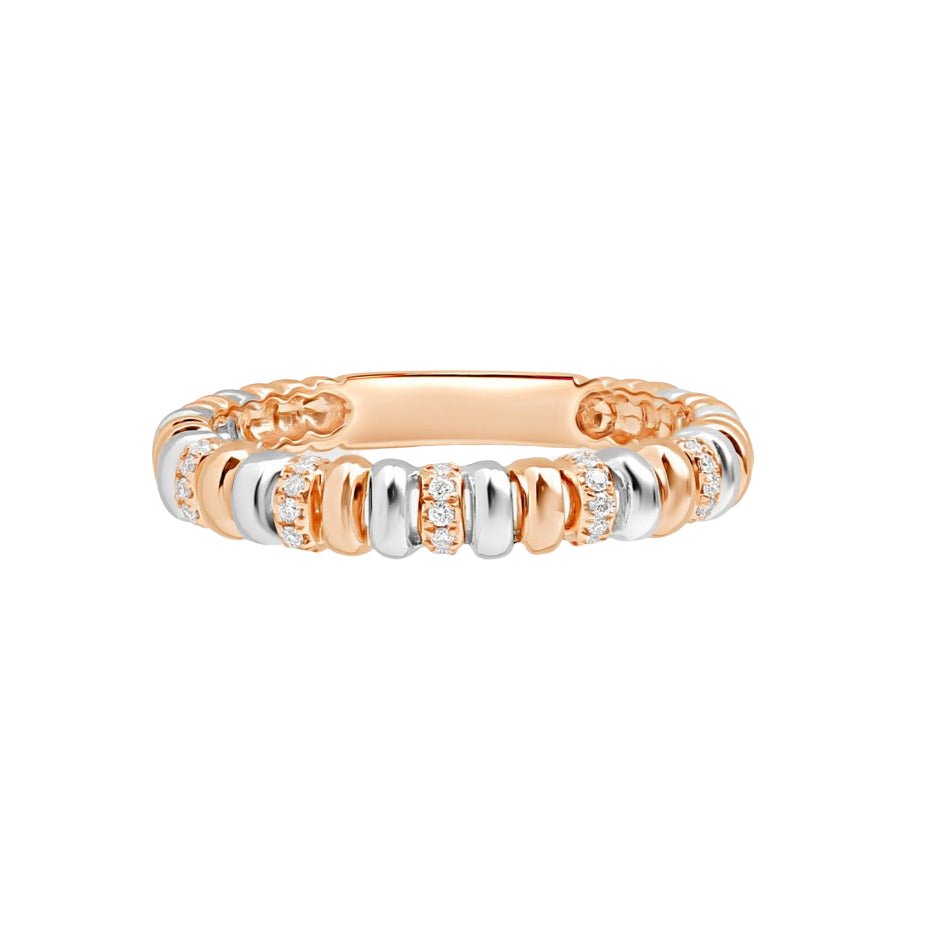 14K White Gold and Rose Gold Beaded Diamond Eternity Ring for Women - Perfect for Weddings, Anniversaries & Special Occasions