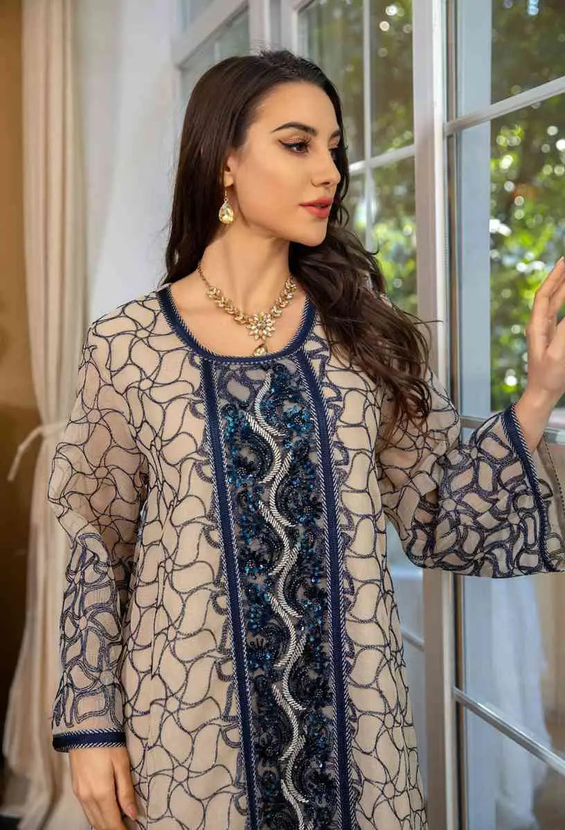 Elegant Eid Dress with Sequins & Embroidery - Jalabiya Caftan Kaftan Dress for Women | Perfect for Eid Celebrations, Weddings & Special Occasions