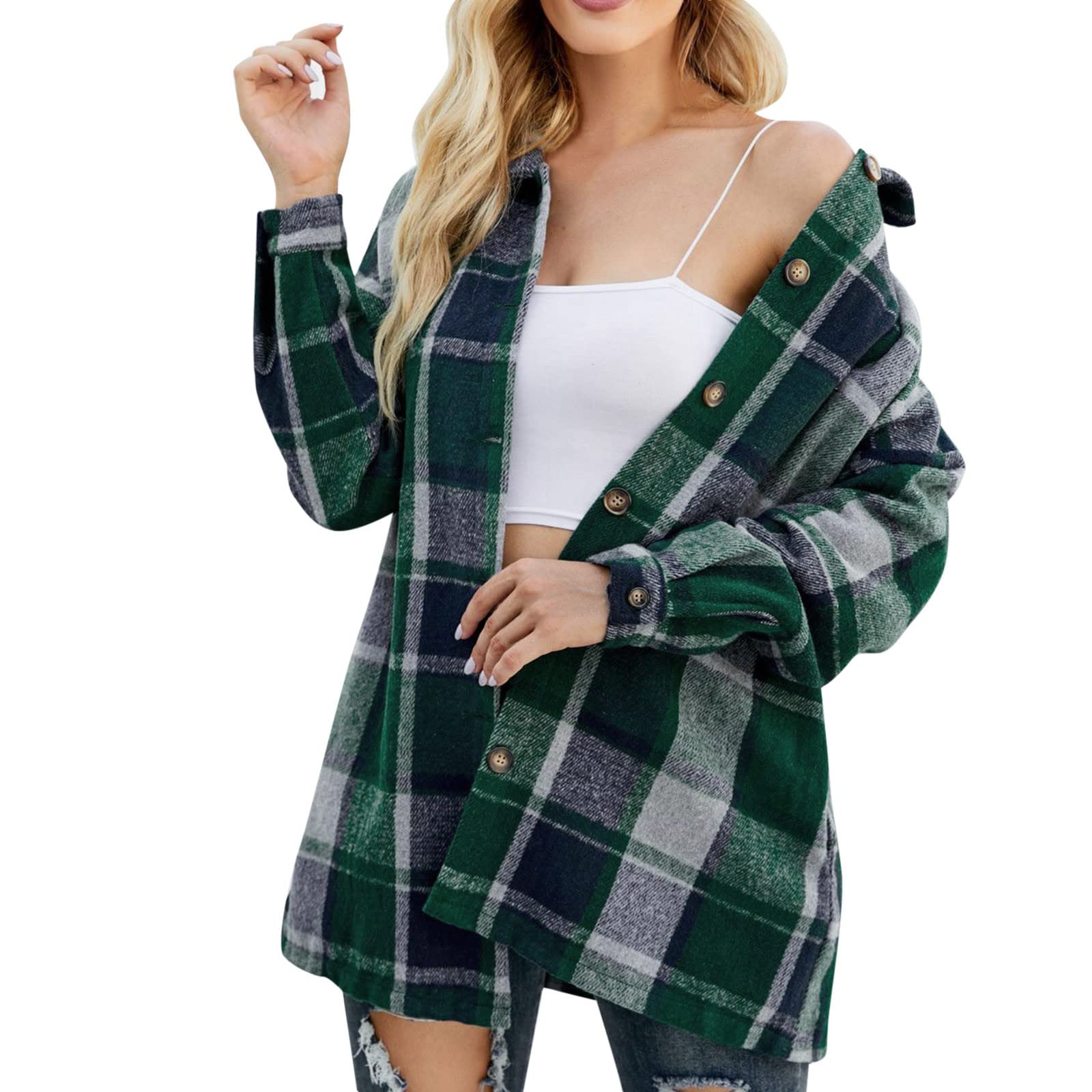 Women's Puff Vest & Plaid Printed Long Sleeve Blouse - Fashionable Lapel Loose Shirt Jacket for Casual Wear | Perfect for Fall Layering, Office Outfits & Weekend Outings