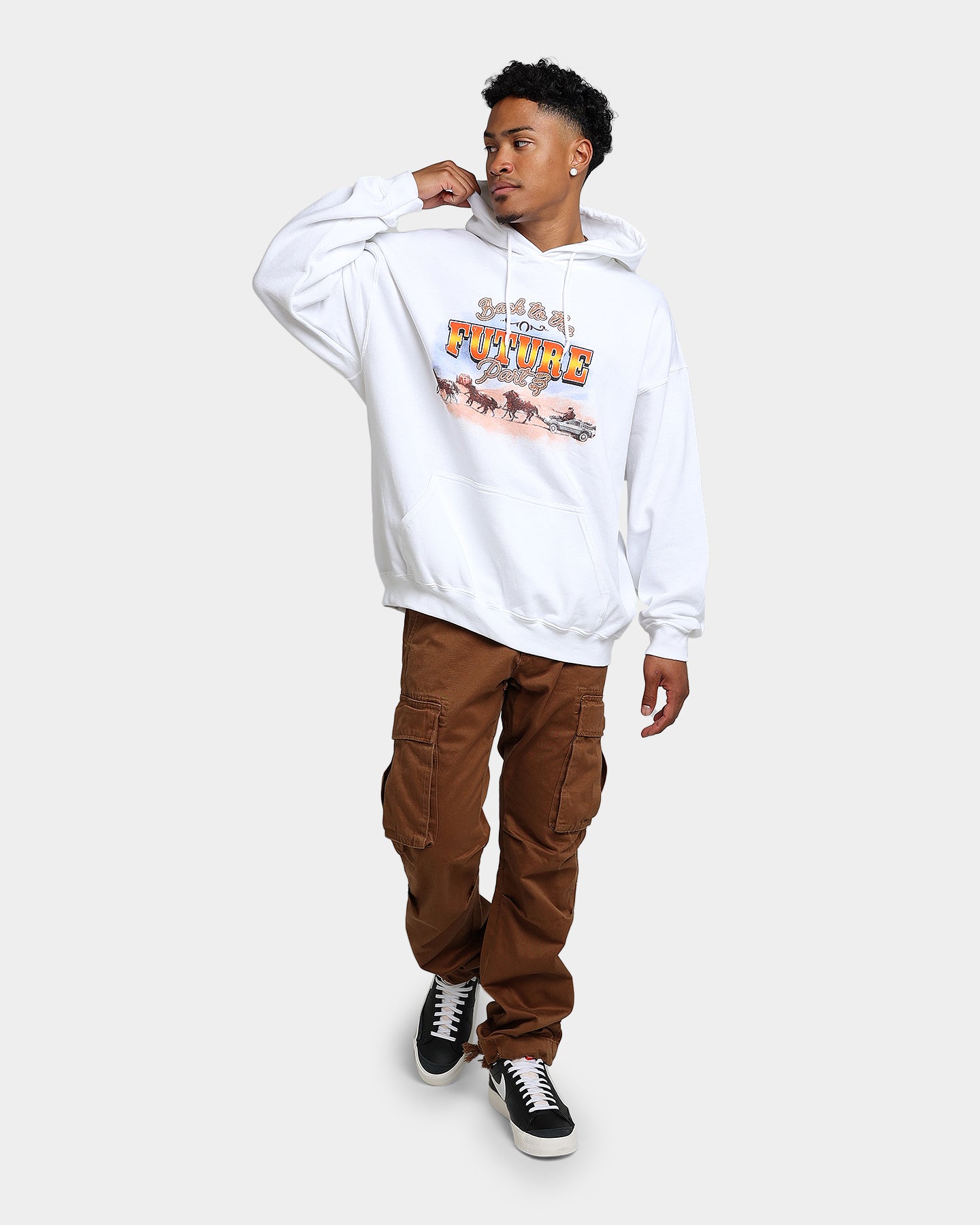 American Thrift X Back To The Future 3 Hoodie - White Retro Movie Merchandise for Fans - Perfect for Cosplay, Movie Nights & Casual Wear