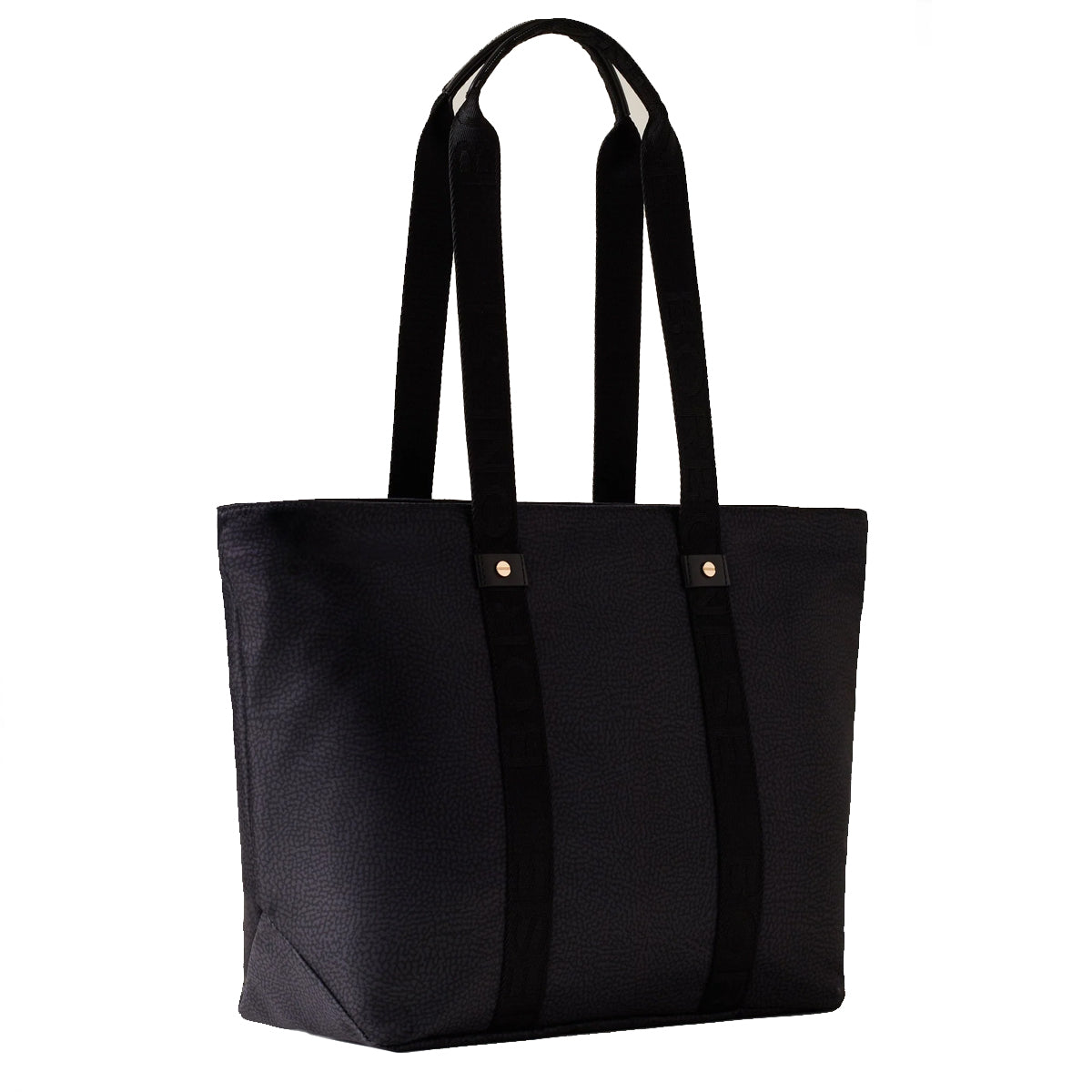 Borbonese Eco Line Medium Shopper Bag in Dark Black - Stylish & Sustainable Tote for Work, Travel & Everyday Use