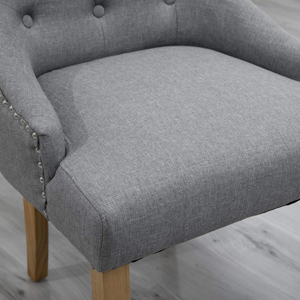 4 Piece Gray Fabric Upholstered Dining Armchairs - High Back Button Tufted Padded Side Chairs with Solid Oak Wood Legs for Kitchen, Dining Room & Living Room - Comfortable Seating for Family Gatherings & Entertaining Guests