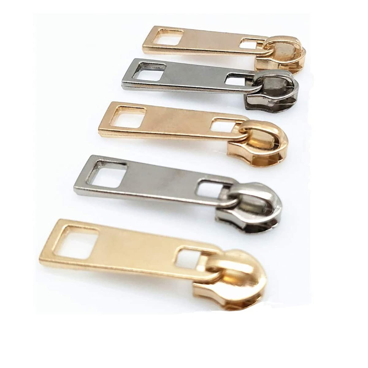 Queenbox 20PCS #5 Metal Zipper Pull Sliders Replacement - Gold & Silver Zipper Heads for Clothing, Purses, Bags & Luggage Repair - DIY Craft Sewing Accessories for Jackets, Jeans & Backpacks
