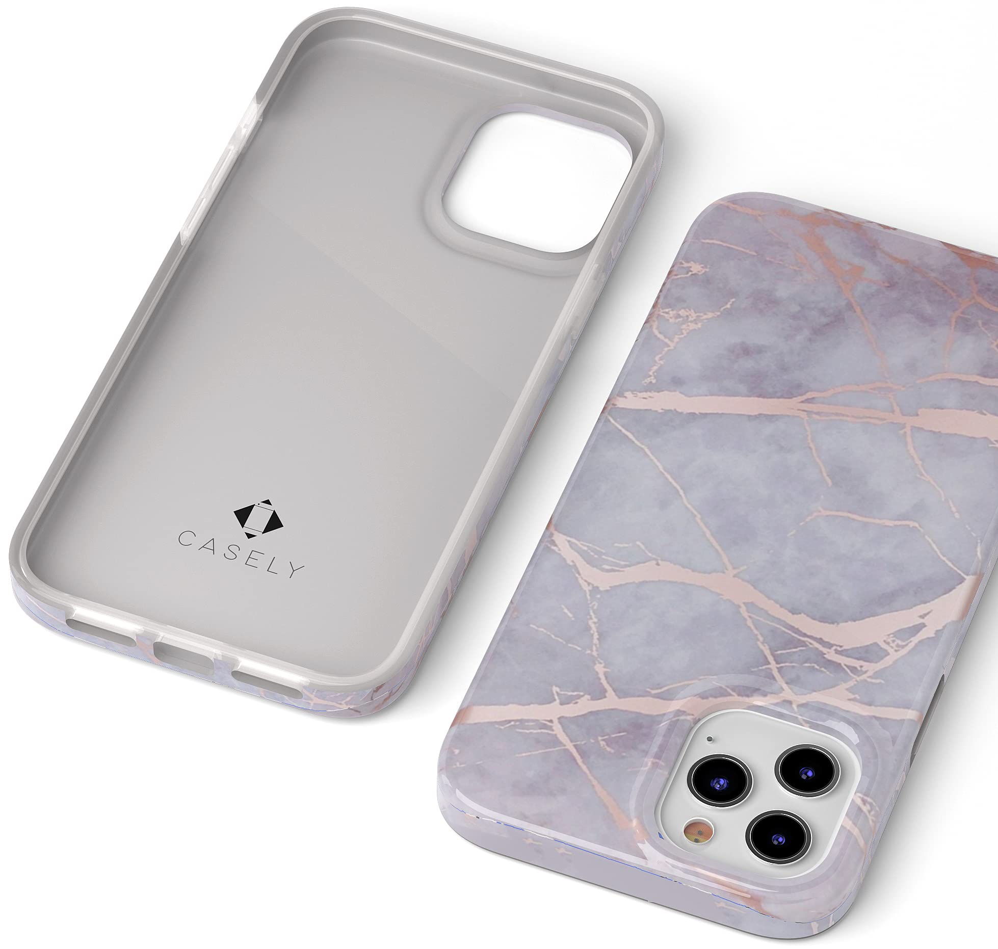 Casely iPhone 11 Pro Case - Lavender Gray & Rose Gold Marble Protective Phone Cover | Slim Fit, Shockproof, Scratch Resistant | Perfect for Work, Travel & Everyday Use