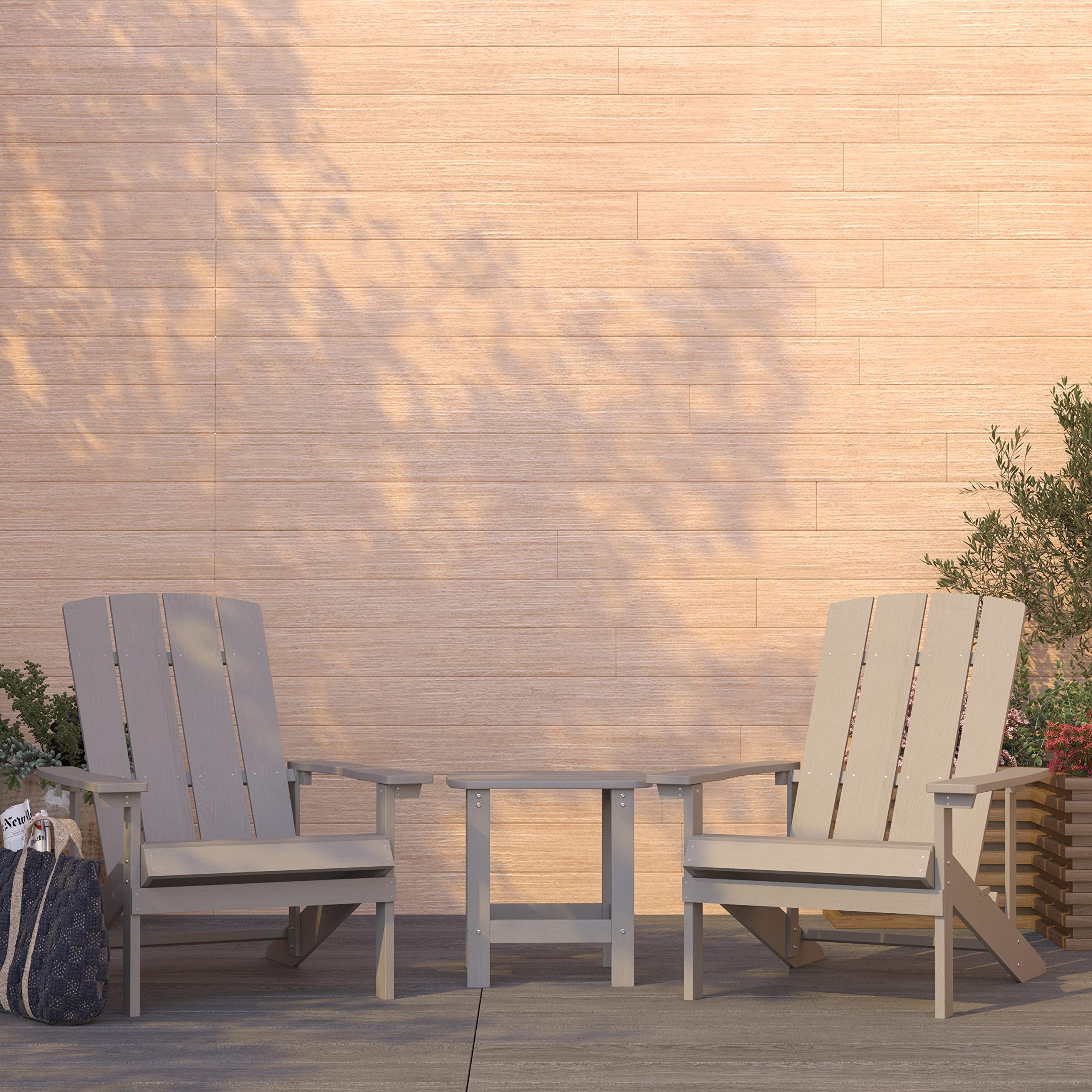 Merrick Lane Riviera Adirondack Patio Chairs and Table Set - Gray Indoor/Outdoor Furniture for Backyard, Deck, Garden & Poolside Relaxation