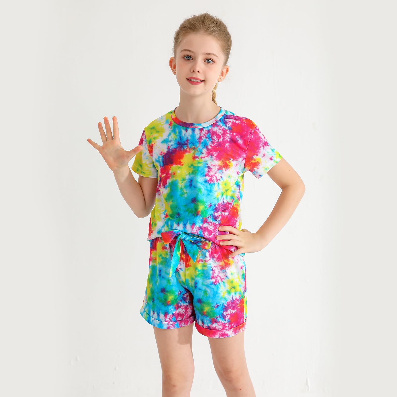 Tie Dye Matching Outfits for Girls 4-13 Years - 2 Piece Summer Vacation Clothes Set with Shirt and Shorts | Perfect for Beach Trips, Playdates & Outdoor Adventures