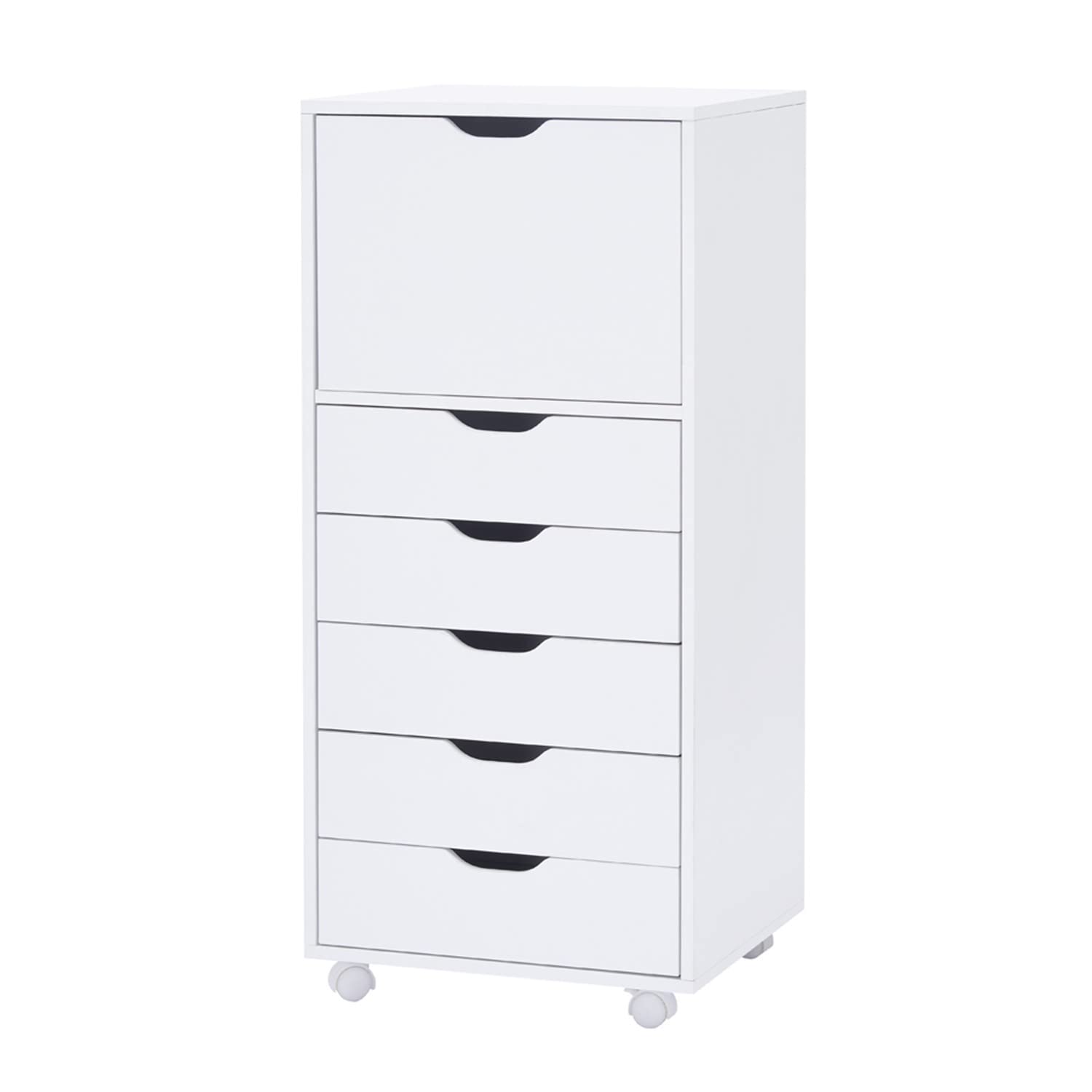 Naomi Home 6-Drawer Office Storage File Cabinet with Wheels - White | Under Desk Storage for Home Office, 180 lbs Capacity | Perfect for Printer Stand & Document Organization