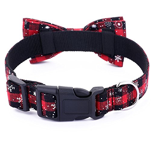 Christmas Dog Collar with Bow Tie - Plaid Pet Collar for Small/Medium/Large Dogs - Holiday Pet Accessory