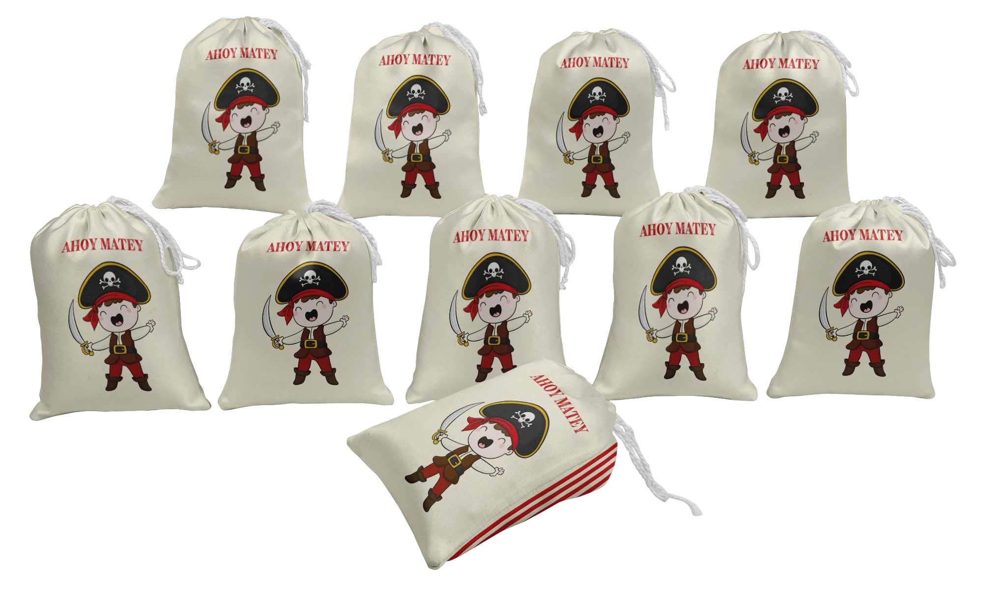 Ahoy Matey Birthday Party Favor Bags - 15 Pack White Pirate Theme Candy Pouches for Kids Party Supplies & Gift Bags | Perfect for Themed Parties, Baby Showers, and Treasure Hunt Favors