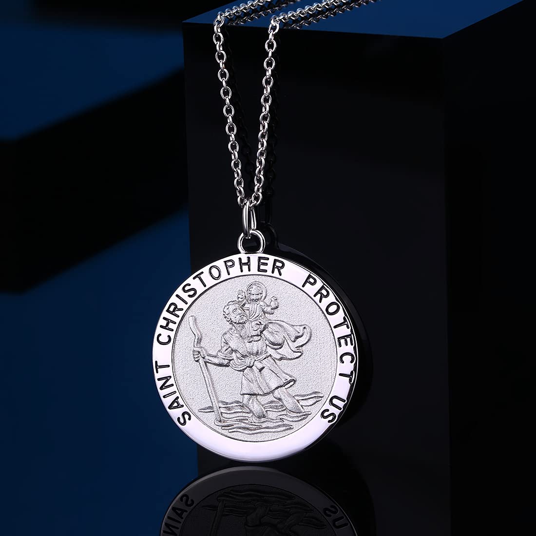 St. Christopher Medal Necklace for Men - Sterling Silver Religious Protector Pendant with Chain - Antique Style Saint Christopher Jewelry for Travelers & Outdoor Enthusiasts - Perfect Gift for Baptism, Confirmation & Spiritual Protection