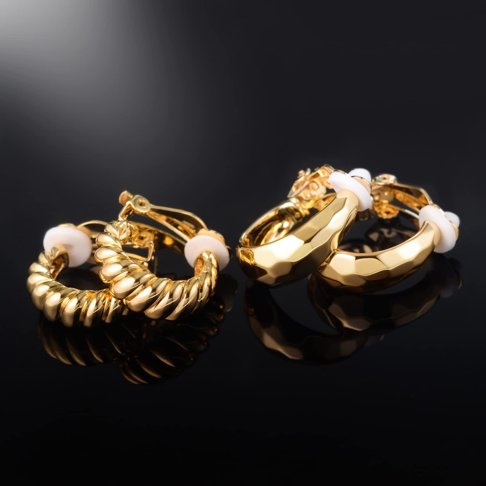 14K Gold Clip-On Hoop Earrings for Women - Hypoallergenic Non-Pierced Croissant Earrings | Perfect for Sensitive Ears, Weddings & Special Occasions