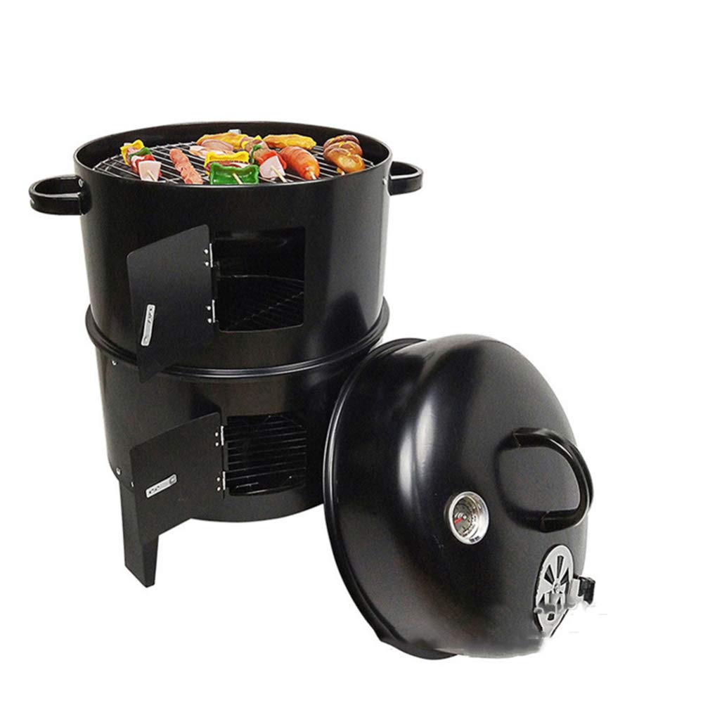 3 in 1 Round Charcoal BBQ Grill & Smoker with Thermometer and Air Vent - 33 Inch Outdoor Grill for Backyard, Camping & Tailgating - Perfect for Smoking, Grilling and Roasting Meats - 84 x 40cm Black