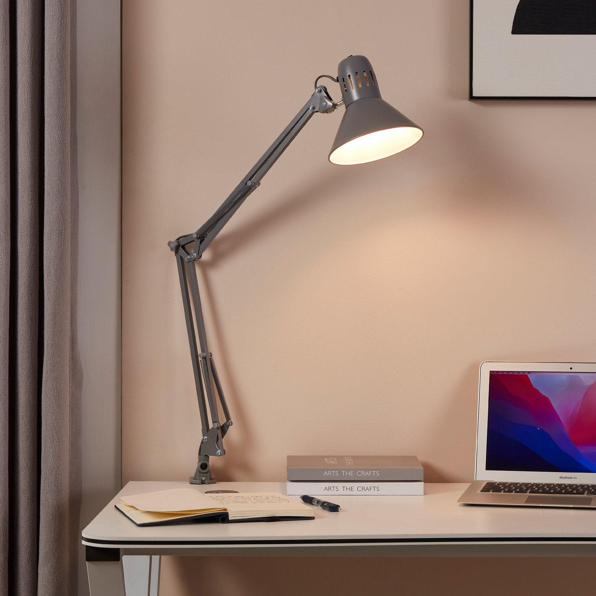 Eglo Firmo Clip-On Grey Adjustable LED Desk Lamp - Perfect for Reading, Studying & Office Workspaces
