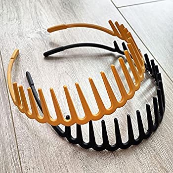 Matte Finish Elastic Wavy Tooth Hairband & Plastic Shark Tooth Hair Comb Set - 2 Pack Multicolor Headbands for Women & Girls | Perfect for School, Parties & Everyday Styling