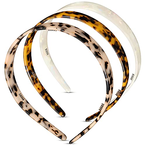 3 Colors Tortoise Headband for Women & Girls - Plastic Wide Acetate Resin Headbands with Teeth (White Laser, Leopard, Ivory) | Perfect for Hair Styling, Fashion Accessories & Everyday Wear