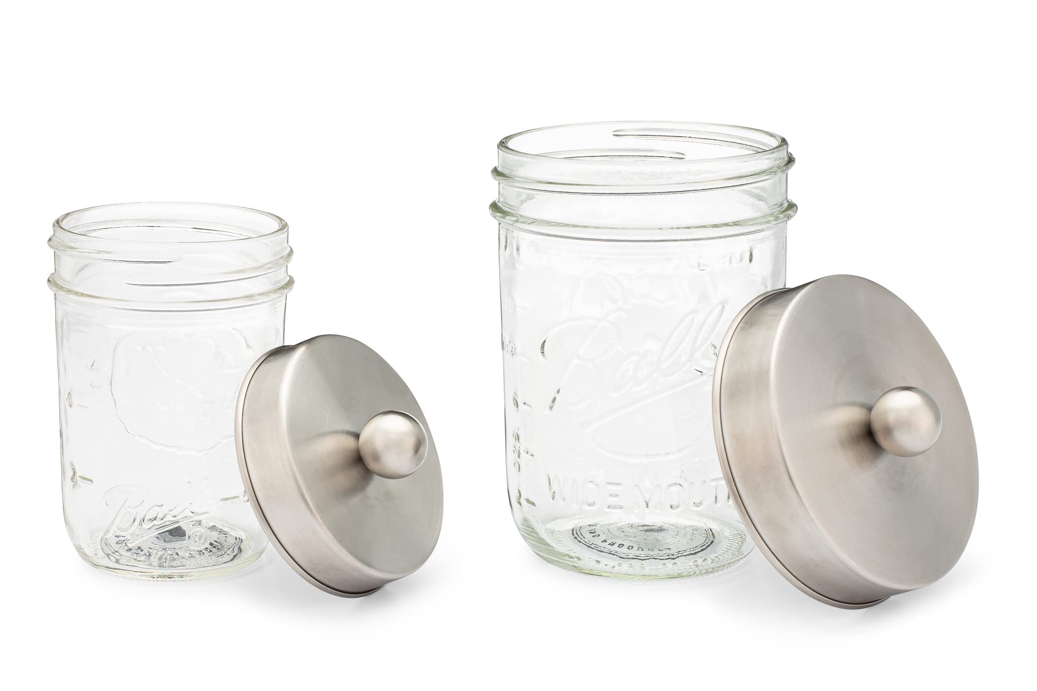 Jarmazing Apothecary Lid Storage Set with Ball Mason Jars - Farmhouse Home Decor for Vanity, Bathroom & Kitchen Organization - Stainless Steel 2-Pack - Perfect for Bath Essentials, Spice Storage & Office Supplies
