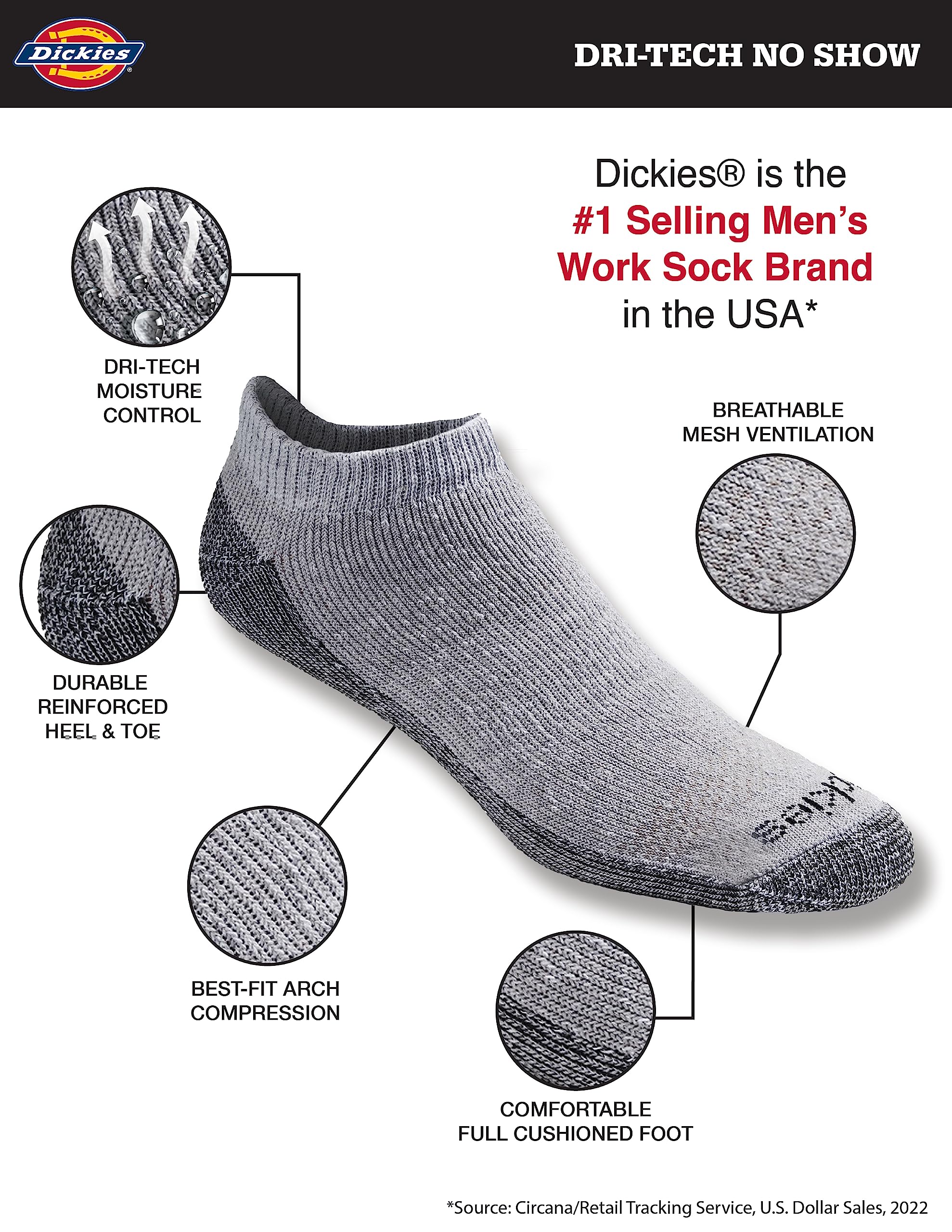 Dickies Men's Dri-Tech Moisture Control No Show Socks - Breathable & Odor Resistant (6 or 12 Pairs, Sizes M-XXL) - Perfect for Running, Gym & Casual Wear