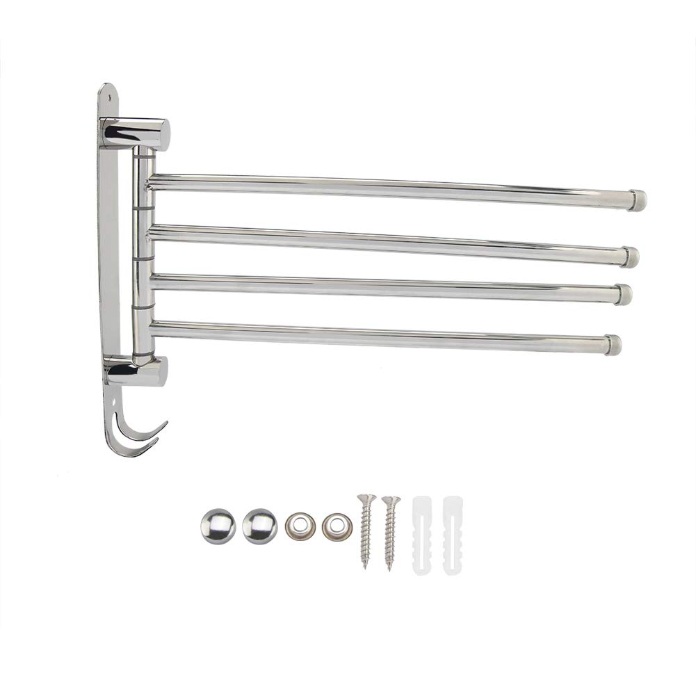 Stainless Steel Towel Rack with Hooks - 10.4 x 14.4 x 1.3 Inches Wall Mounted Bathroom Towel Holder for Home, Hotel & Spa - Perfect for Hanging Bath Towels, Robes & Accessories
