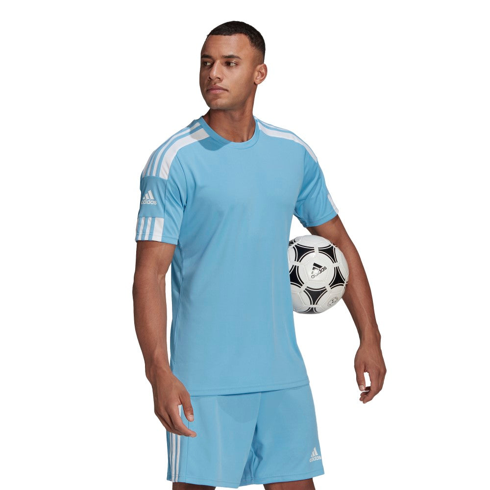Adidas Adult Squadra 21 Soccer Jersey - Light Blue & White - Breathable Performance Shirt for Men - Perfect for Training, Matches & Fan Wear