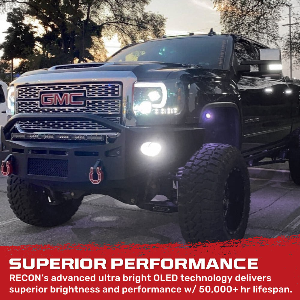 GMC Sierra 2500/3500 2014-2019 HD Projector Headlights with OLED Amber DRLs & Turn Signals - Smoked/Black Style for Off-Roading & Night Driving