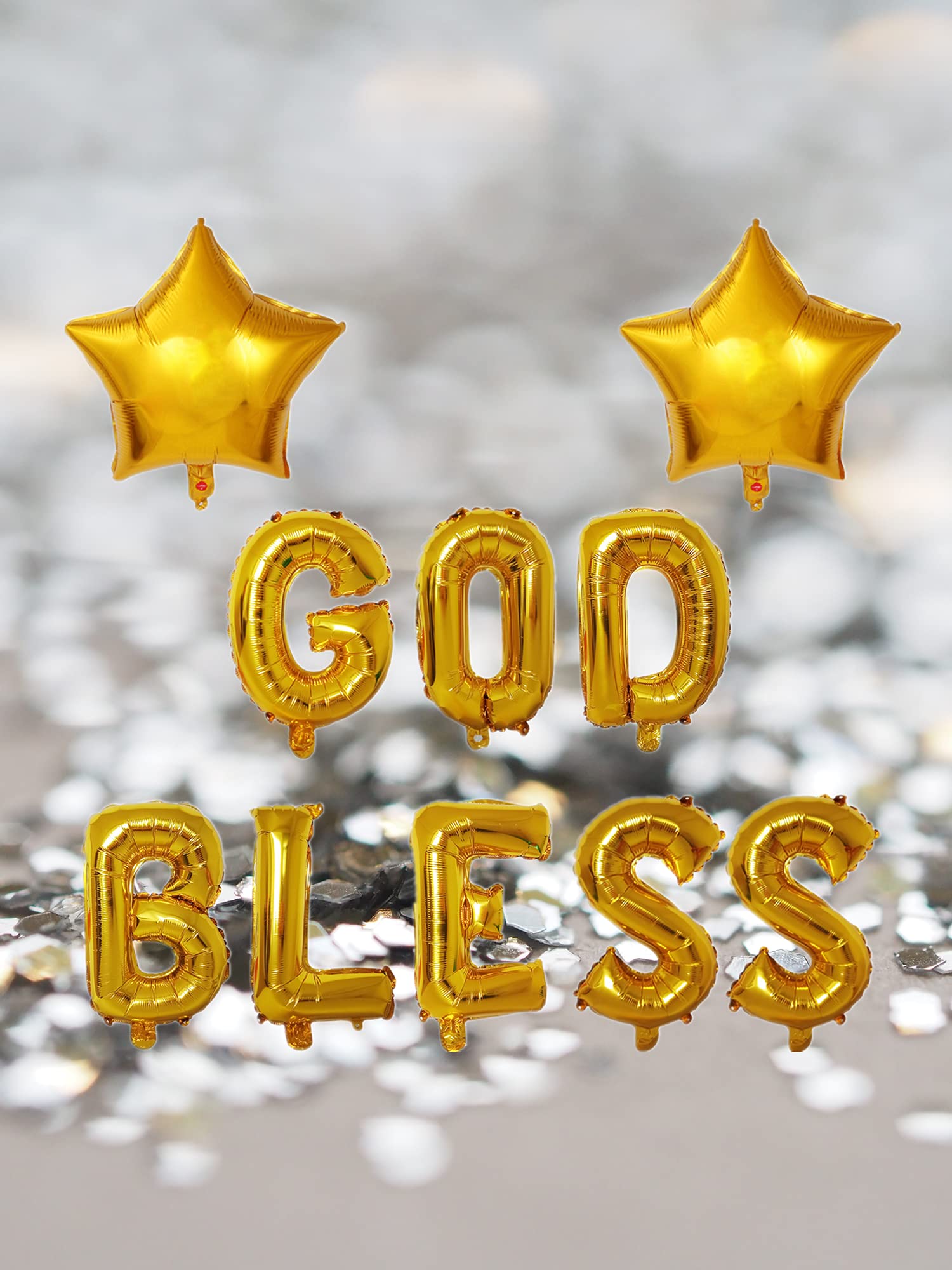 God Bless Balloons Banner - First Communion & Confirmation Decorations with 2 Star Balloons - Perfect for Baby Showers, Baptisms & Religious Celebrations