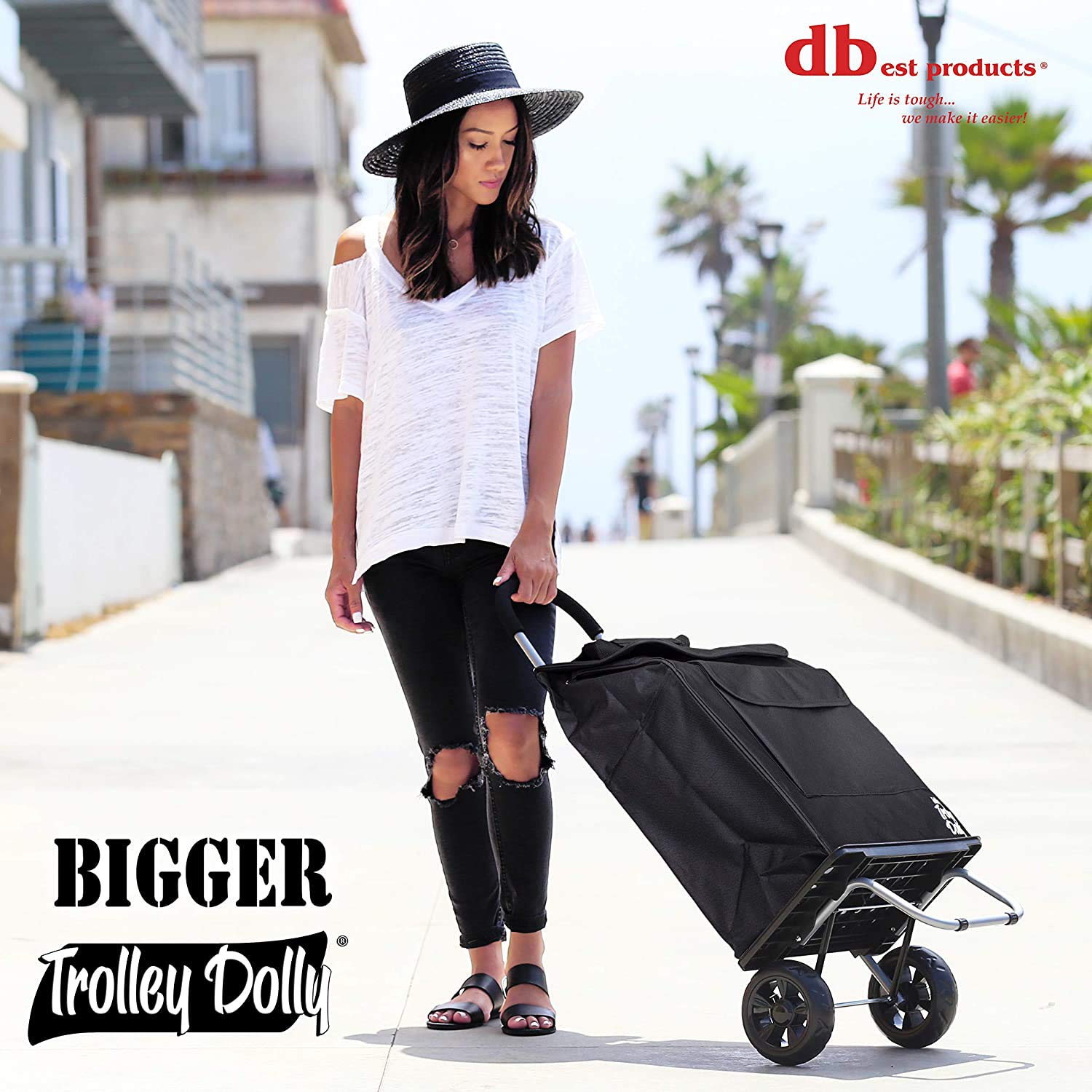 Best Foldable Shopping Cart with Wheels - Heavy Duty Grocery Trolley Dolly for Supermarket, Laundry & Home Use - Black (Bigger Size) | Dbest Products