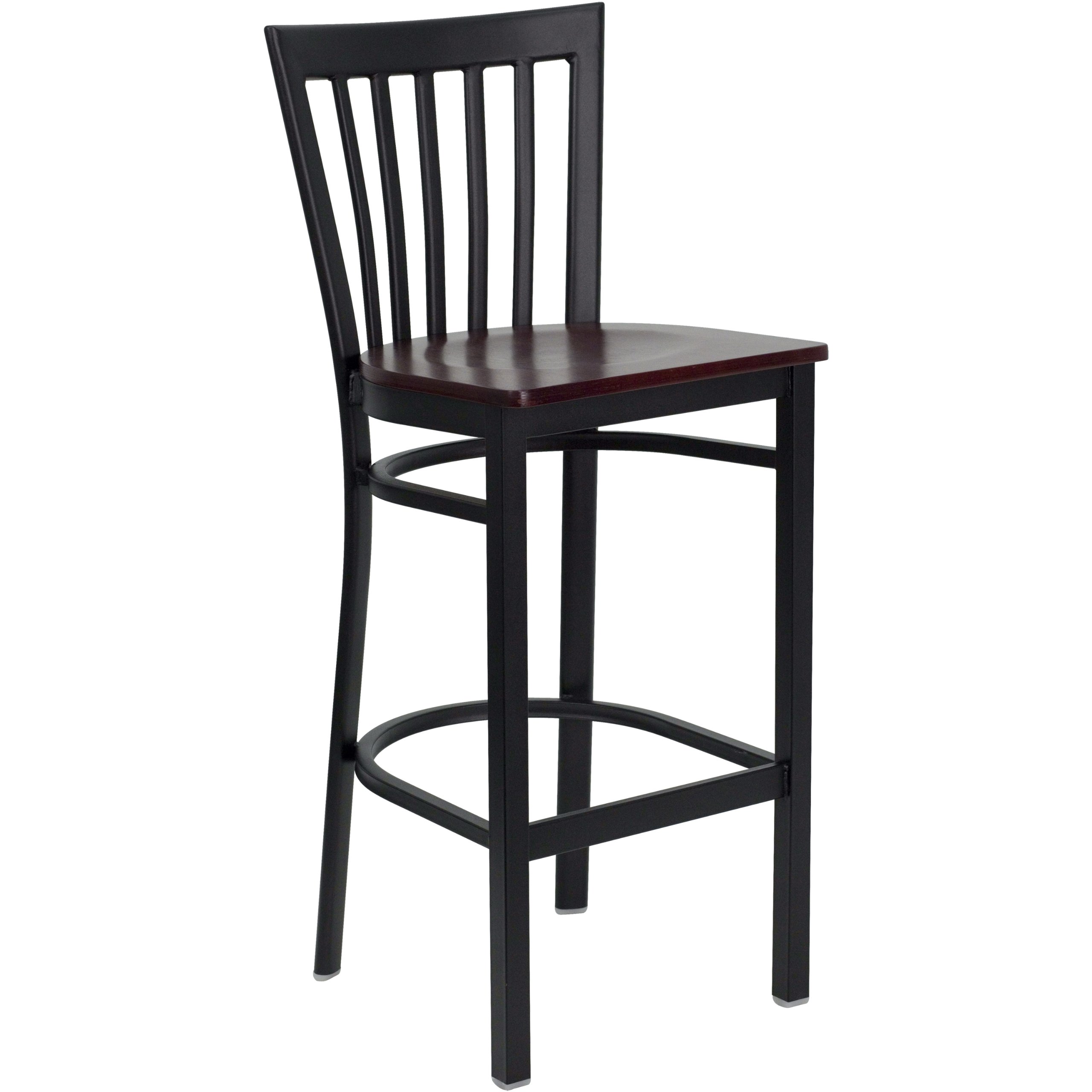 Flash Furniture HERCULES Series Black Metal Bar Stool with Mahogany Wood Seat - Heavy Duty School & Restaurant Stool for Kitchen Counter, Bar, Diner, and Commercial Use