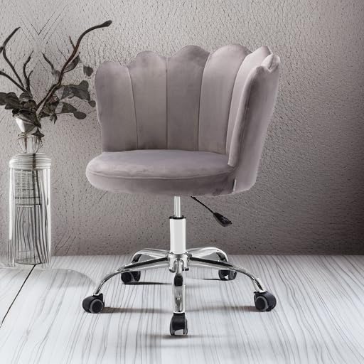 Velvet Desk Chair with Wheels - Modern Swivel Height Adjustable Office Chair, Upholstered Task Chair for Home Office, Living Room, Study & Vanity (Gray) - Perfect for Work, Gaming & Relaxation