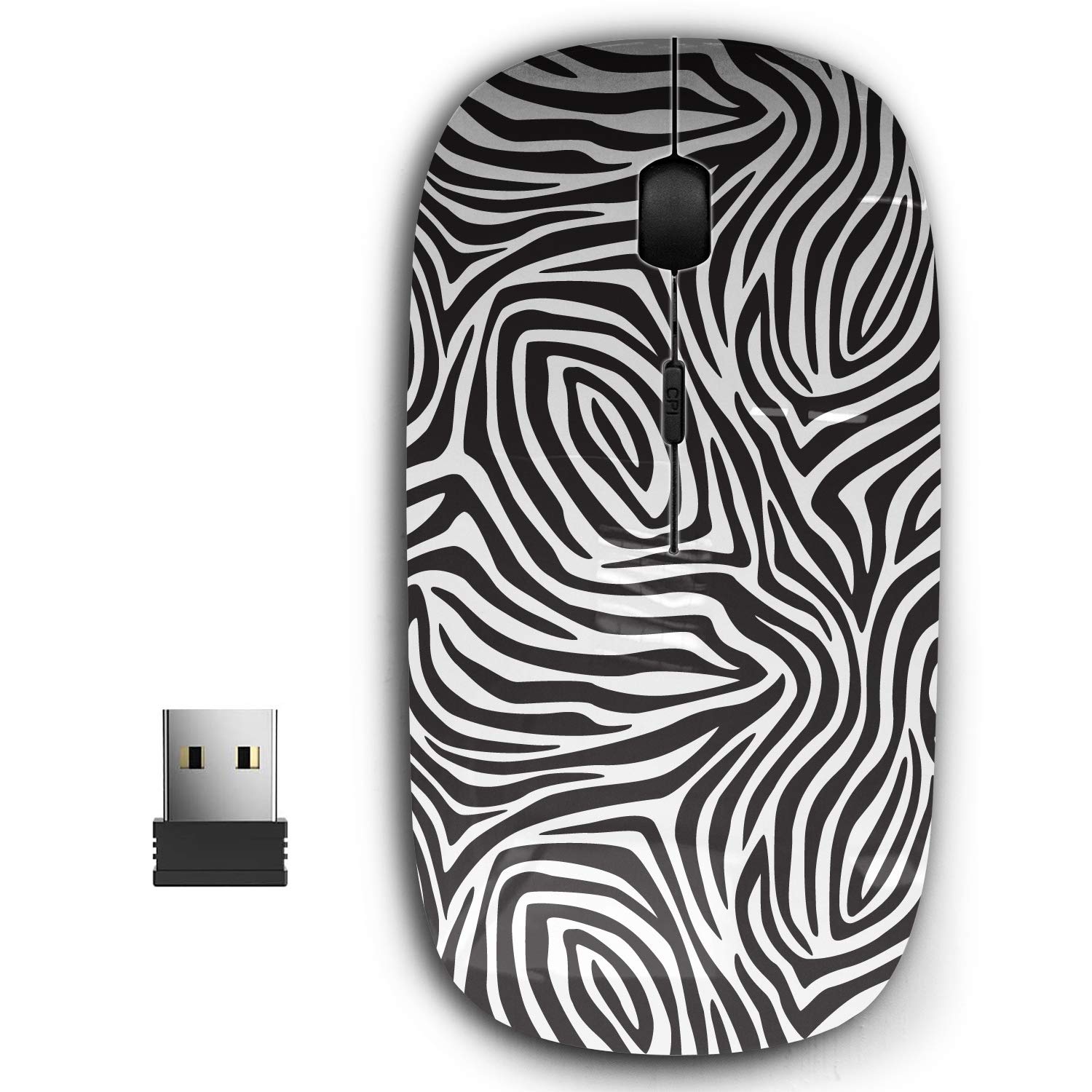 2.4G Wireless Ergonomic Mouse with Nano Receiver - Portable USB Optical Mouse for PC, Laptop, Computer, Notebook - Comfort Zebra Stripes Design for Office Work, Gaming & Travel Use