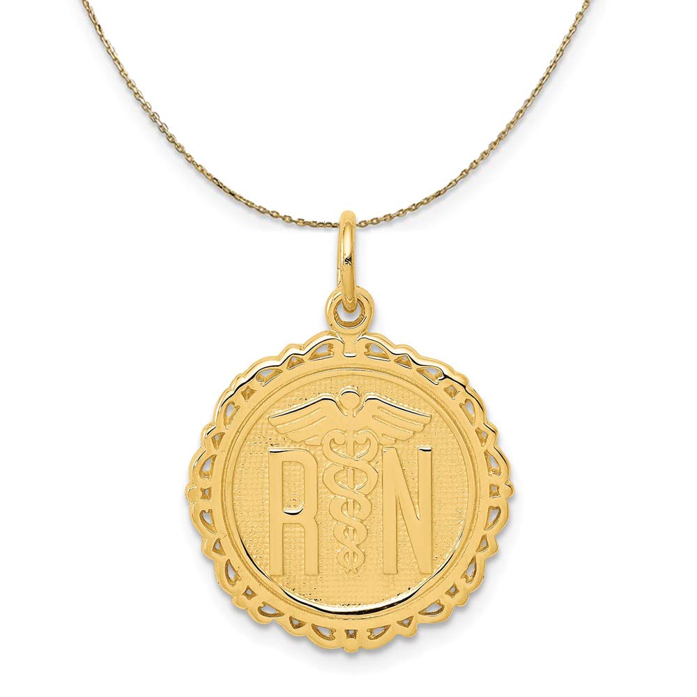 14k Gold Nurse Necklace - 18mm Disk Pendant for RNs & Medical Professionals