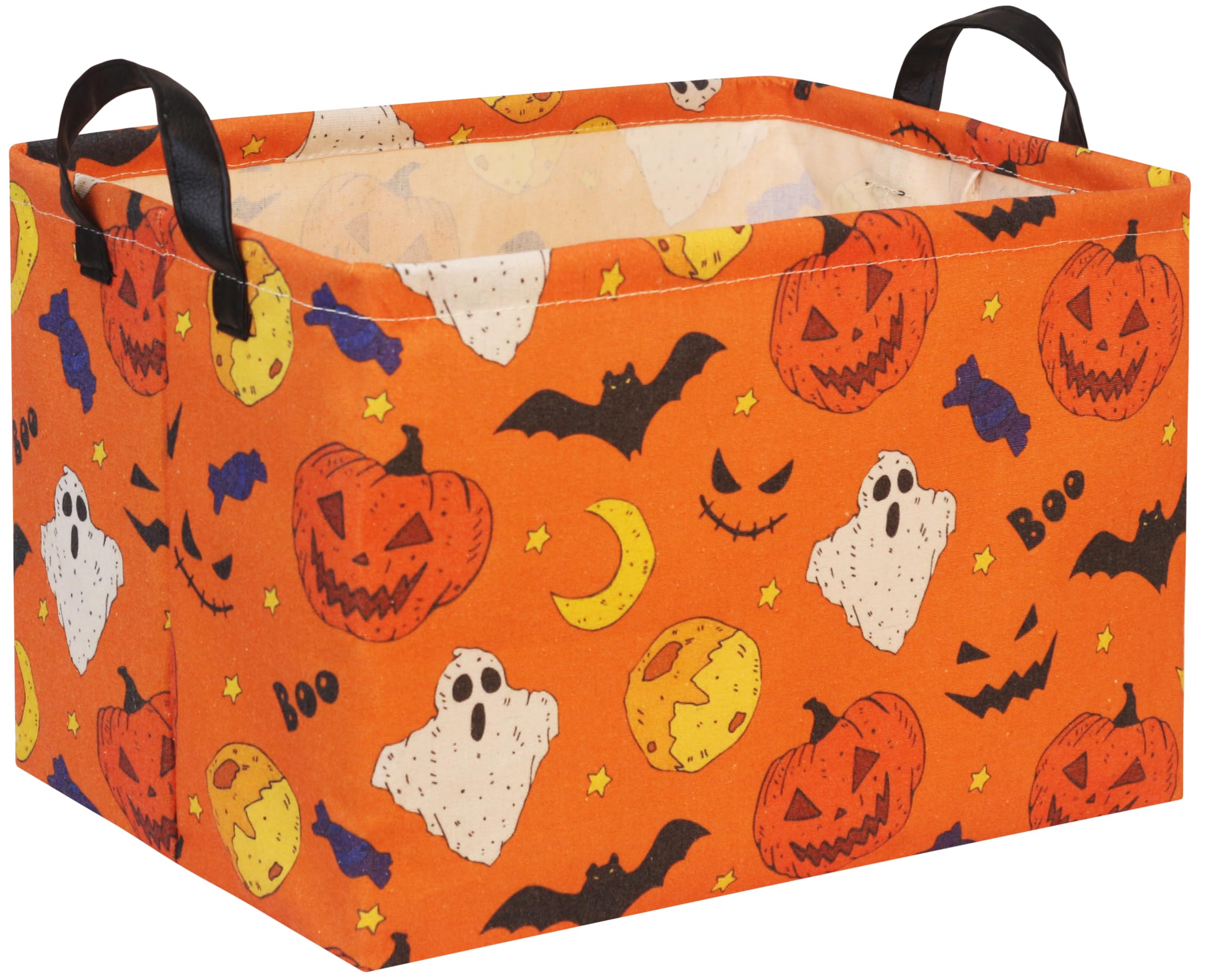 Halloween Basket for Kids - Cute Pumpkin-Shaped Rectangular Toy Storage Bin Organizer Box | Halloween Party Decor & Room Decoration (Yellow) - Perfect for Trick-or-Treating, Classroom Parties & Spooky Home Decor