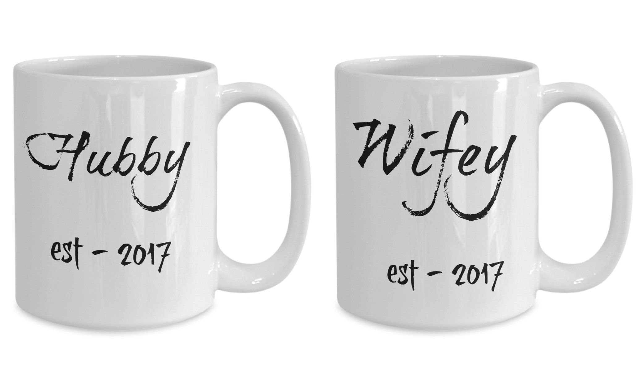 Hubby and Wifey Coffee Mug Set - Matching Couple Coffee Cups for Newlyweds, Wedding Gift, Anniversary Present - Perfect for Romantic Breakfasts and Coffee Dates at Home