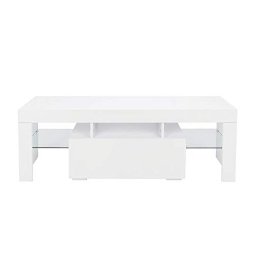 DAVEBELLA Modern LED TV Stand with Single Drawer - White Wooden Media Console for Living Room, Bedroom & Home Theater Setup