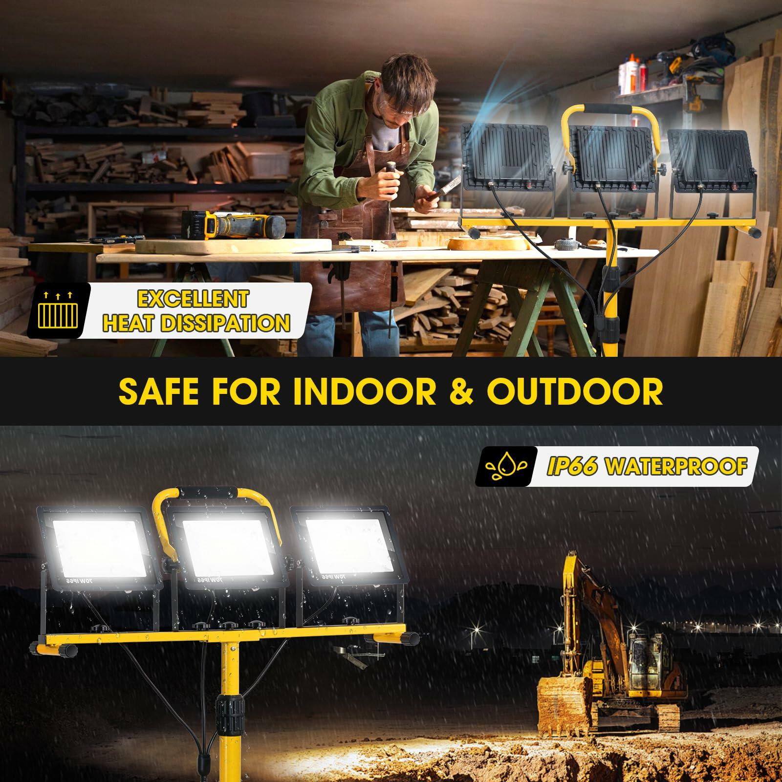 21000 Lumen LED Work Light with Stand - 3 Head Adjustable Portable Work Light for Construction, Garage, Workshop, and Outdoor Lighting